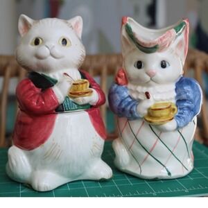 Fitz & Floyd Cat Creamer and Sugar Bowl Set Victorian Tea Cats